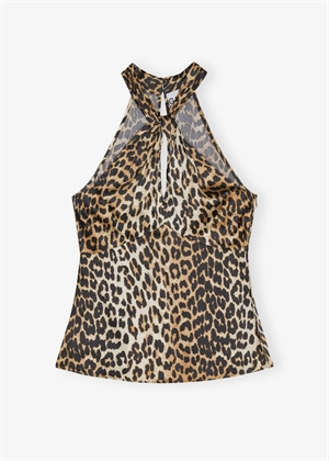 Printed satin top Leopard W0323 Ganni 